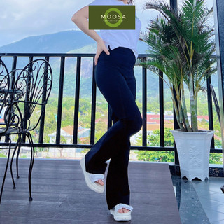 Quần Ống Loe Nữ Cạp Cao Bigsize Moosa,Quần Loe Thun Lưng Cao Hàn Quôc Đen Trơn Tôn Dáng M56