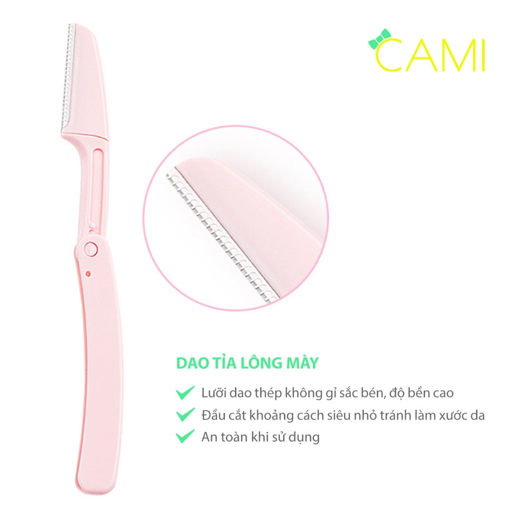 Bộ 3 tỉa lông mày thiết kế gấp gọn tiện lợi, an toàn, giúp định hình lông mày, chất liệu thép không gỉ - Cami - CMPK350