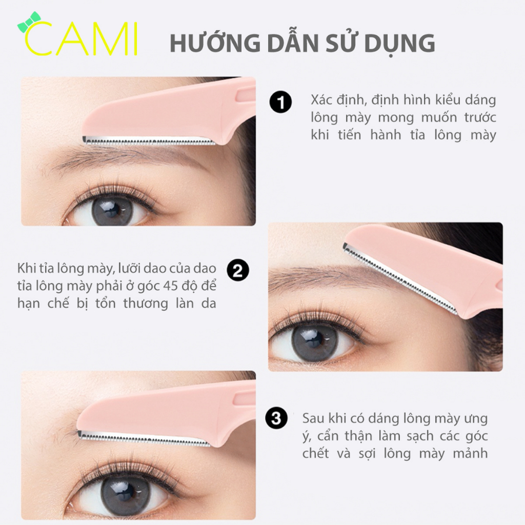 Bộ 3 tỉa lông mày thiết kế gấp gọn tiện lợi, an toàn, giúp định hình lông mày, chất liệu thép không gỉ - Cami - CMPK350