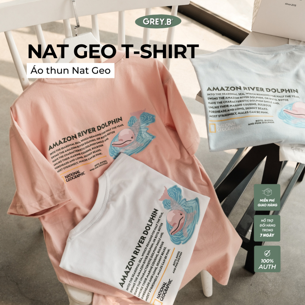 Áo Thun Tay Lỡ Nat Geo GREYB Unisex In Logo Hình Sau Lưng Nhiều Màu Phong Cách Mỹ