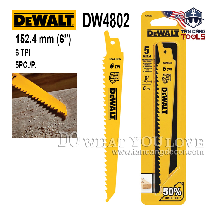 Lưỡi Cưa Kiếm Gỗ 15.2 cm x 6TPI Dewalt DW4802- 1 Lưỡi ( Tách Vĩ )