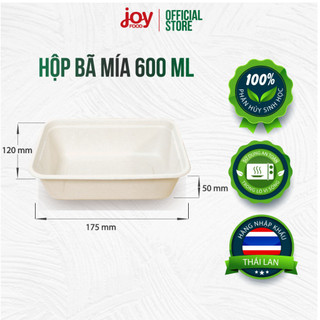 50 hộp bã mía chữ nhật 600ml, hộp dùng 1 lần đựng cơm phần, bún xào, mì trộn/ Kèm Nắp Nhựa