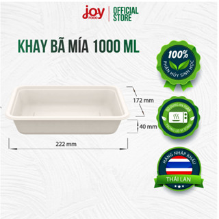50 khay bã mía Thái Lan 1000ml, khay cơm dùng 1 lần phân hủy sinh học/ Kèm Nắp Nhựa T100
