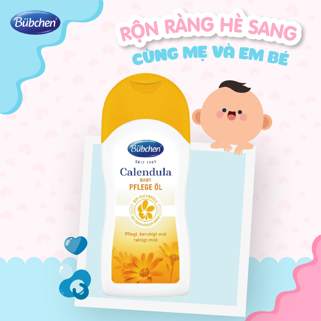 Dầu mát xa chiết xuất hữu cơ cho trẻ sơ sinh Bubchen Calendula baby Pflege Ol 200ml