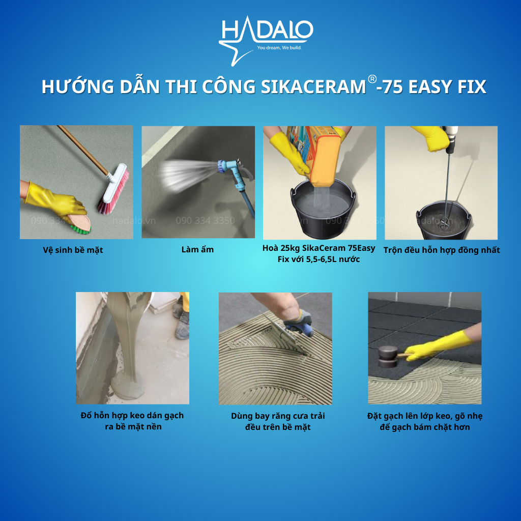 SikaCeram 75 Easy Fix – Keo dán gạch bám dính tốt, chống nấm, kháng ẩm, dùng cho sàn và tường nội thất - 25kg