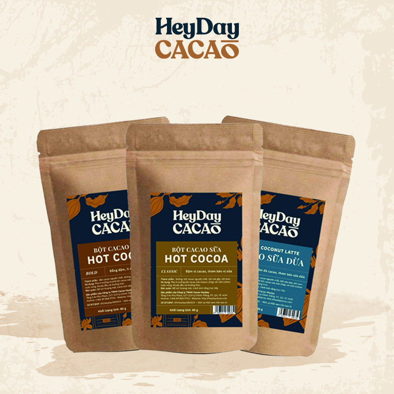 Túi 80g Bột cacao sữa 3in1 - Đậm đà cacao nguyên chất & bột sữa tách béo tốt cho sức khoẻ - Heyday Cacao