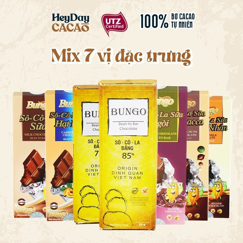 Socola Nguyên Chất Bungo - Thanh 25g 100g - Thuần Bơ Cacao Tự Nhiên