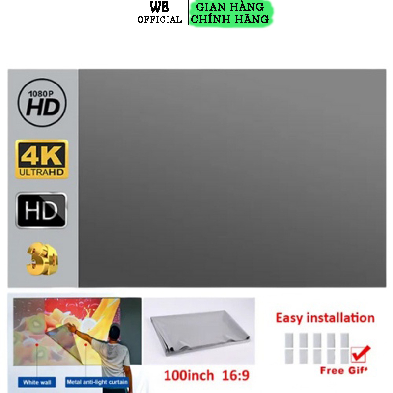 Màn chiếu treo tường phản quang WANBO 120 Inch giúp máy chiếu sáng thêm gấp 5 lần, gấp gọn
