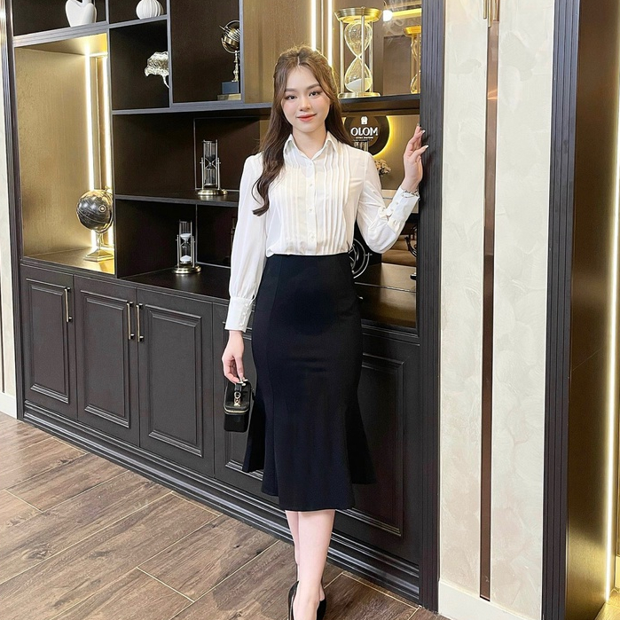 Chân Váy Đen Đuôi Cá Dáng Dài Midi Thời Trang Nữ Rosara CV13