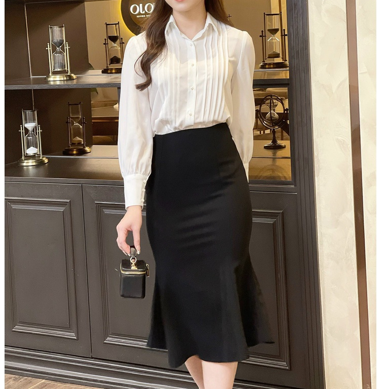 Chân Váy Đen Đuôi Cá Dáng Dài Midi Thời Trang Nữ Rosara CV13