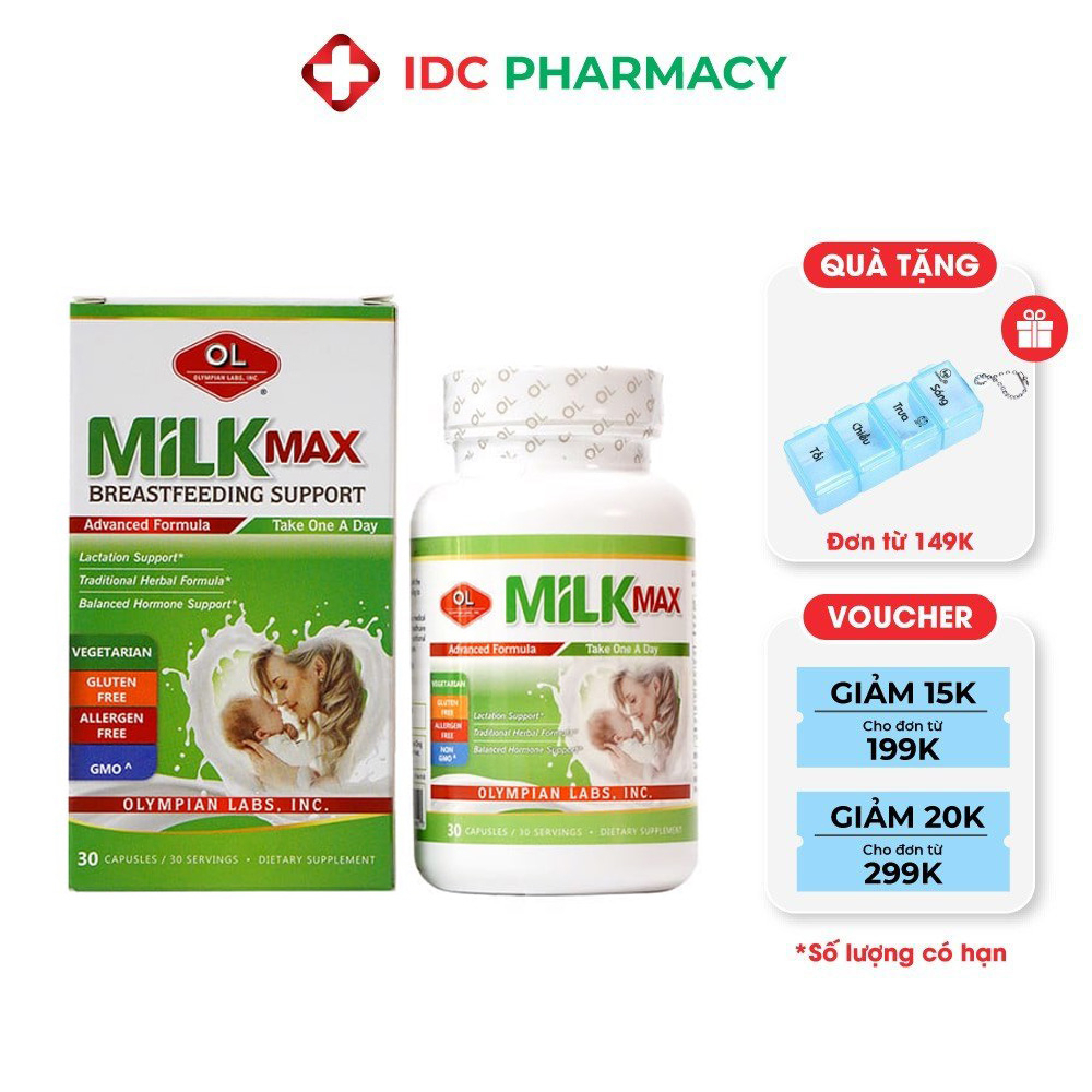 Viên lợi sữa Milk Max Breastfeeding Support Olympian Labs 30 viên, viên uống kích thích và duy trì nguồn sữa Mẹ