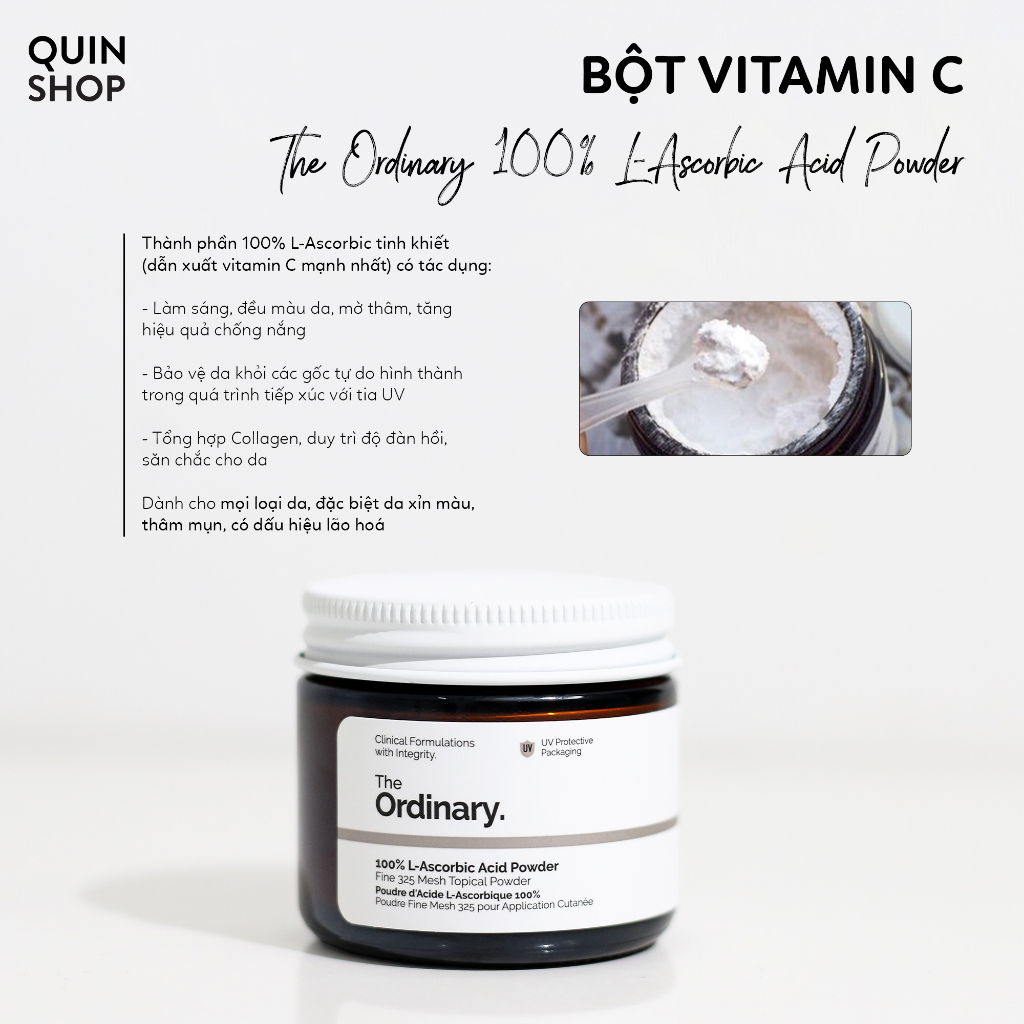 Bột Vitamin C Dưỡng Sáng, Mờ Thâm, Chống Lão Hoá The Ordinary 100% L-Ascorbic Acid Powder