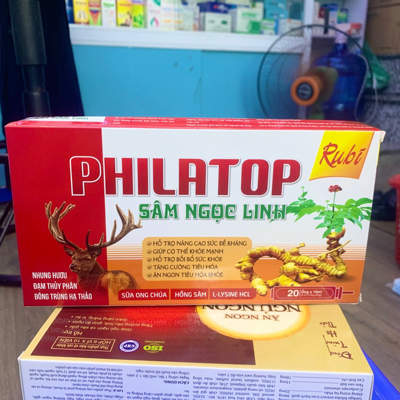 Philatop Sâm Ngọc Linh- Yến tươi sào,Nhung hươu, Đông trùng hạ thảo, đạm thuỷ phân, sữa ong chúa, hồng sâm L-Lysine HCL