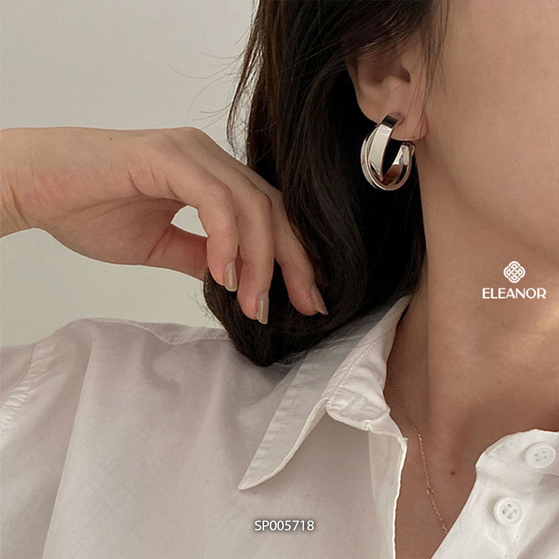 Bông tai nữ chuôi bạc 925 Eleanor Accessories viền trơn phong cách basic phụ kiện trang sức 5718