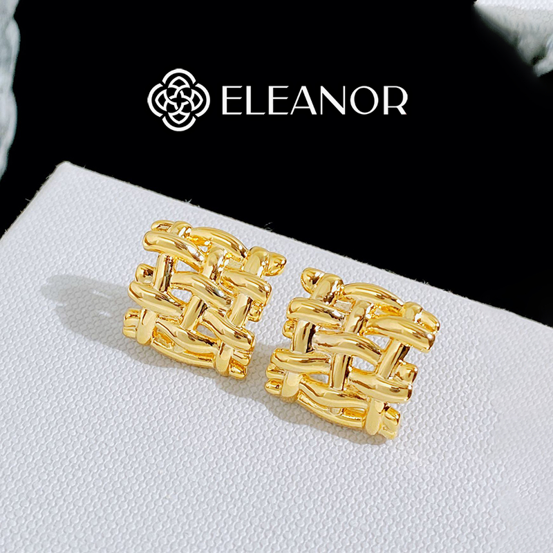 Bông tai nữ chuôi bạc 925 Eleanor Accessories thiết kế đan lưới hình chữ nhật phụ kiện trang sức 5715