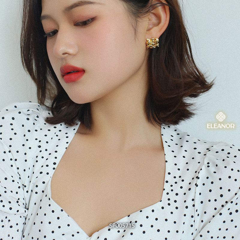 Bông tai nữ chuôi bạc 925 Eleanor Accessories thiết kế đan lưới hình chữ nhật phụ kiện trang sức 5715