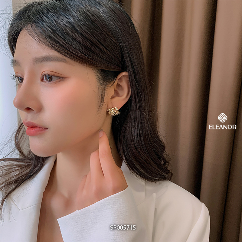Bông tai nữ chuôi bạc 925 Eleanor Accessories thiết kế đan lưới hình chữ nhật phụ kiện trang sức 5715