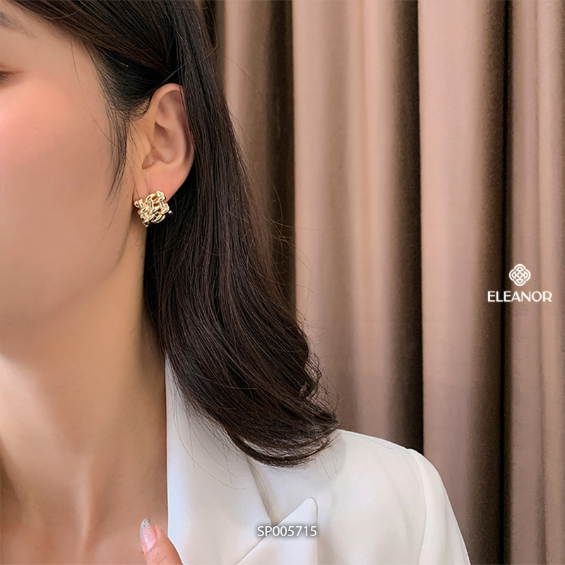 Bông tai nữ chuôi bạc 925 Eleanor Accessories thiết kế đan lưới hình chữ nhật phụ kiện trang sức 5715