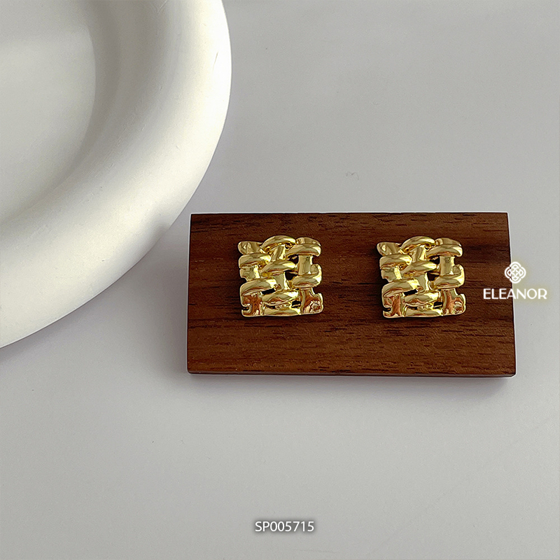 Bông tai nữ chuôi bạc 925 Eleanor Accessories thiết kế đan lưới hình chữ nhật phụ kiện trang sức 5715