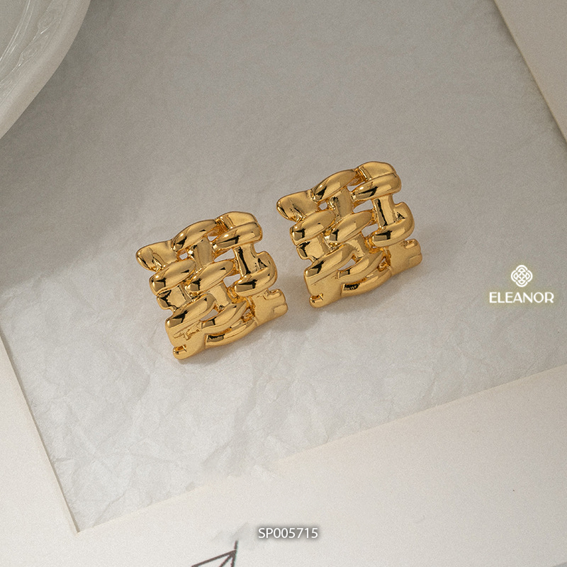 Bông tai nữ chuôi bạc 925 Eleanor Accessories thiết kế đan lưới hình chữ nhật phụ kiện trang sức 5715