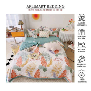 Bộ Chăn Ga Gối Cotton 100% - Chăn Hè Chần Bông Mỏng Hoạ Tiết Hoa Nhí