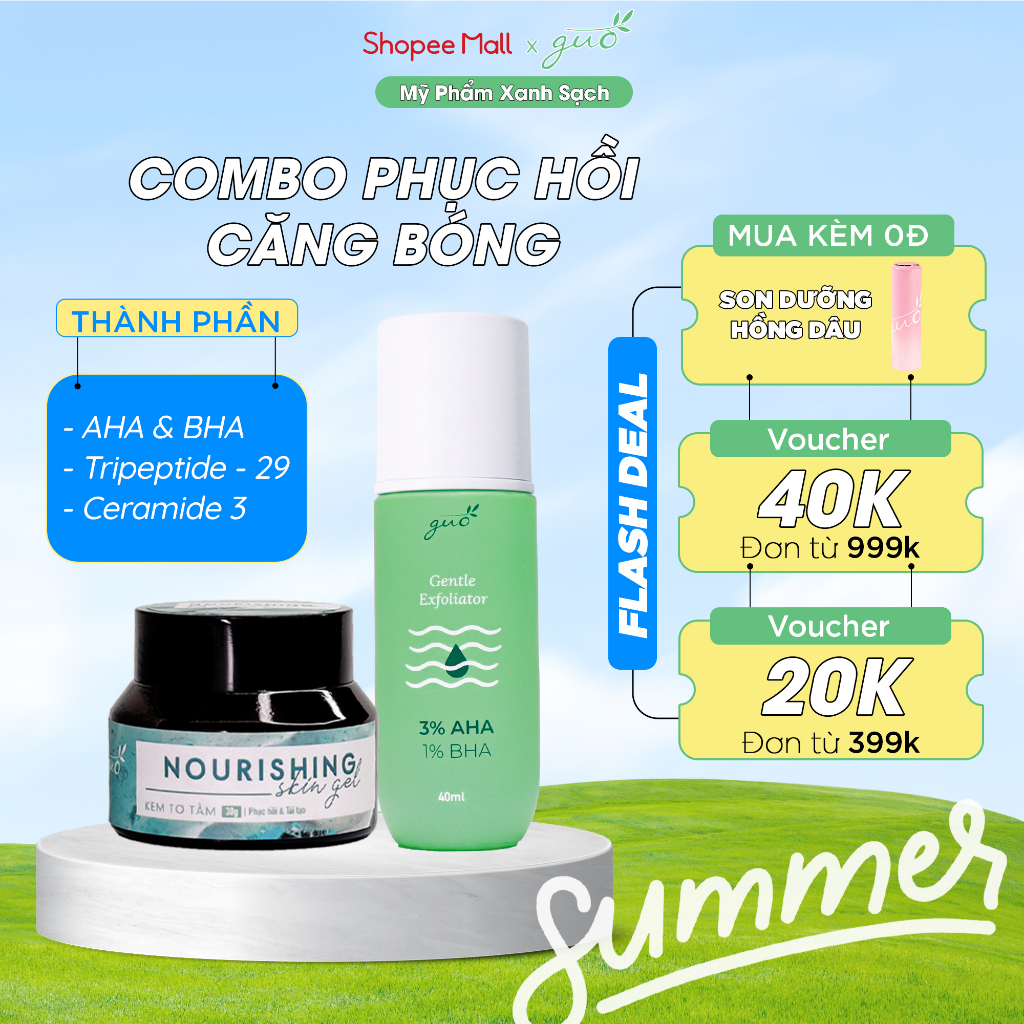 Bộ Đôi Phục Hồi Căng Bóng Da GUO, Phục Hồi Tái Tạo Da Mụn, Ngăn Ngừa Thâm Cho Da