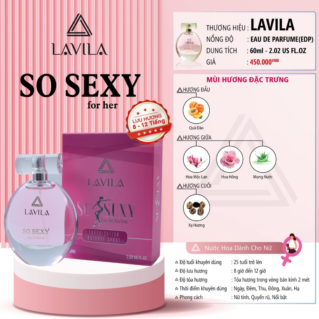 Nước hoa Nữ So Sexy Lavila cao cấp hương chuẩn Pháp lưu hương từ 8 đến 12 tiếng