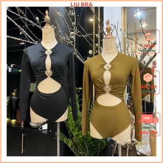 Bộ Đồ bơi nữ xoắn nơ 2 khoen tròn dài tay BK1