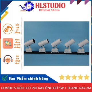 Combo 5 đèn led rọi ray ống bơ 3w + thanh ray 2m HL Studio