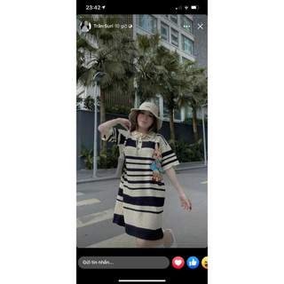 Đầm len sọc ngang form rộng
