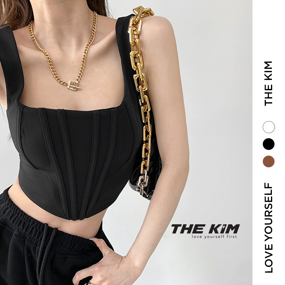 Áo croptop 2 dây áo kiểu corset khóa lưng The Kim , áo 2 dây bản to cổ vuông A157