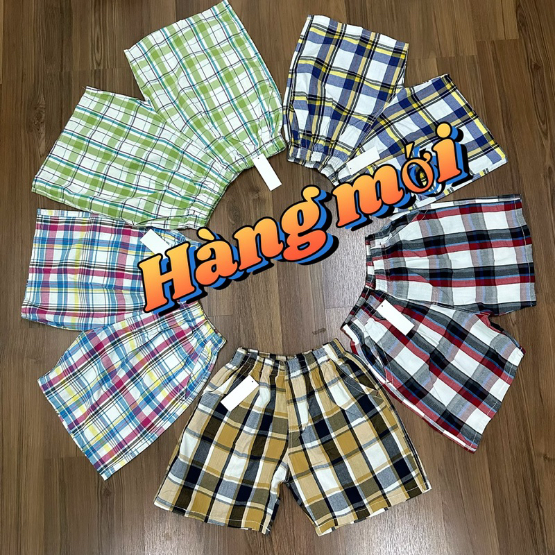 Quần đùi bé trai caro từ 25kg đến 45kg (full size-free ship) mặc ở nhà, mặc đi chơi