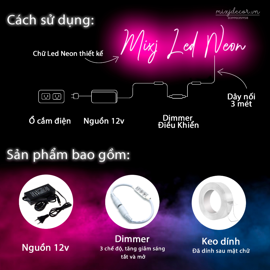 Đèn led neon sign 12v flex decor chữ theo tên trang trí thiết kế uốn chữ theo yêu cầu - Mixj