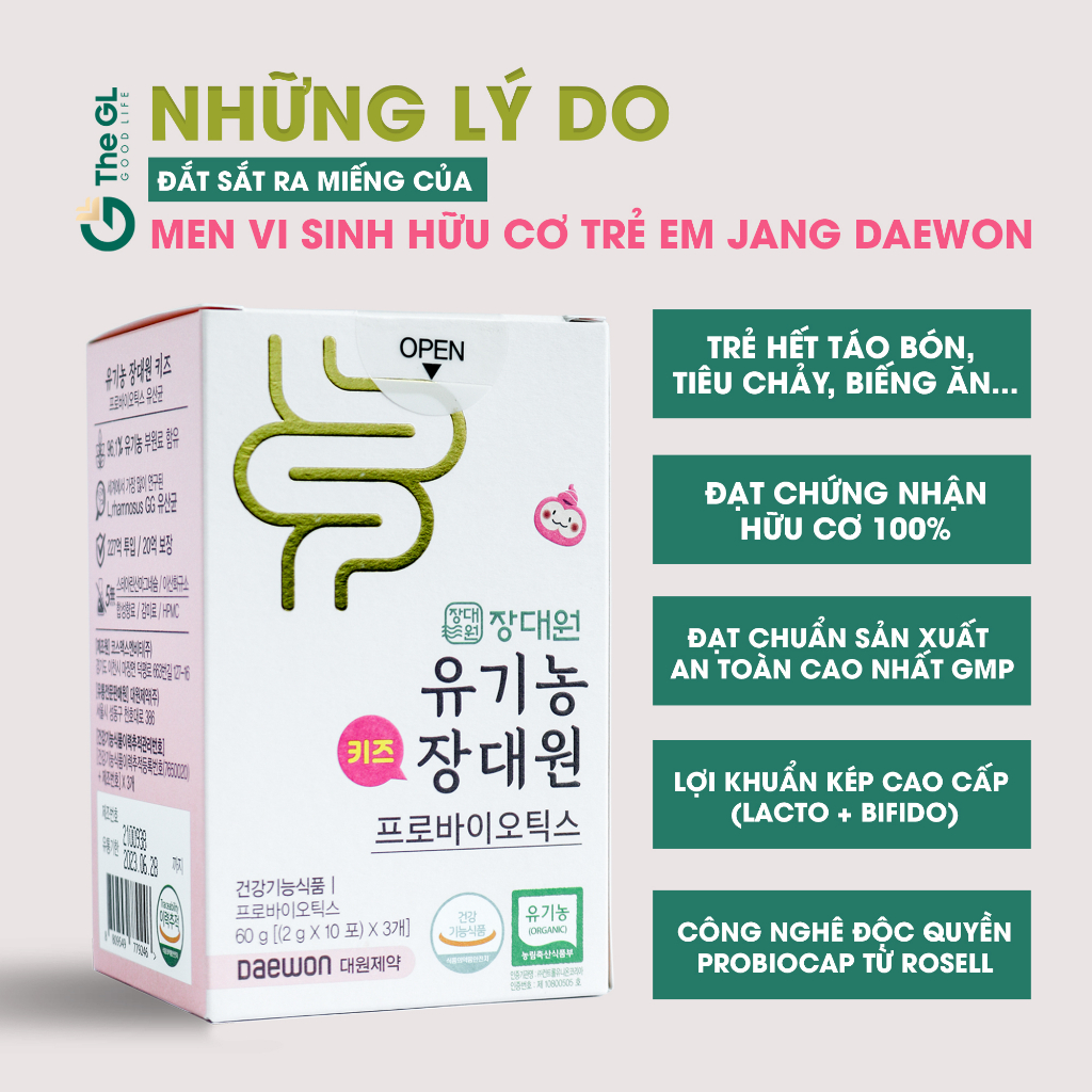 Men vi sinh hữu cơ  JANG DAEWON  hỗ trợ táo bón cho bé chỉ từ 1 gói- Hộp 30 gói nội địa Hàn
