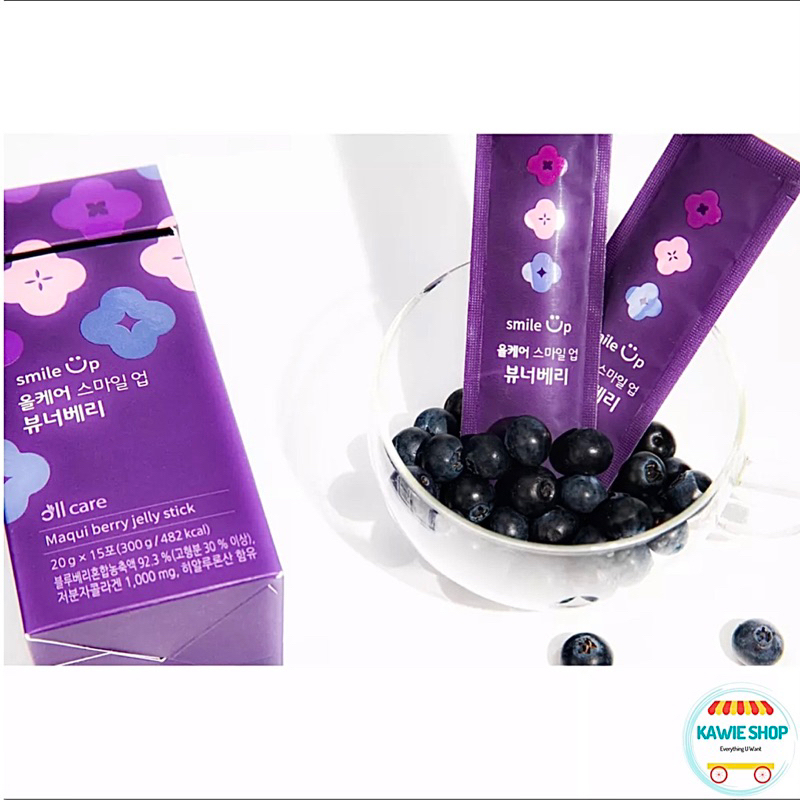 Thạch Việt Quất Bổ Sung Collagen All Care Smile Up Beaunerberry Maqui Berry Jelly Stick  - Hộp 15 gói 300g