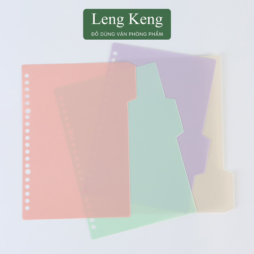 Tab phân trang Leng Keng chia trang chỉ mục set 4 tờ trơn màu pastel A4 B5 A5 30 26 20 lỗ dụng cụ văn phòng phẩm