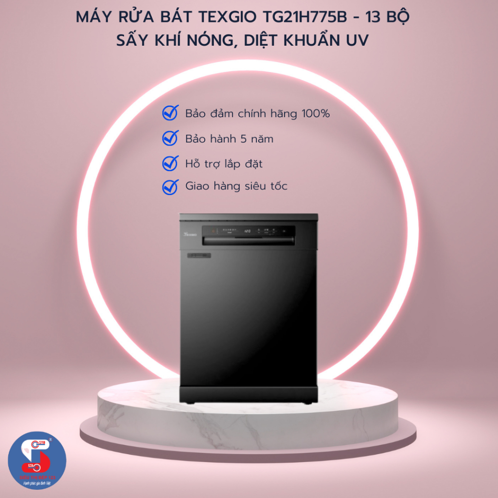 Máy rửa bát texgio TG21H775B - 13 Bộ Sấy Khí Nóng, Diệt Khuẩn UV