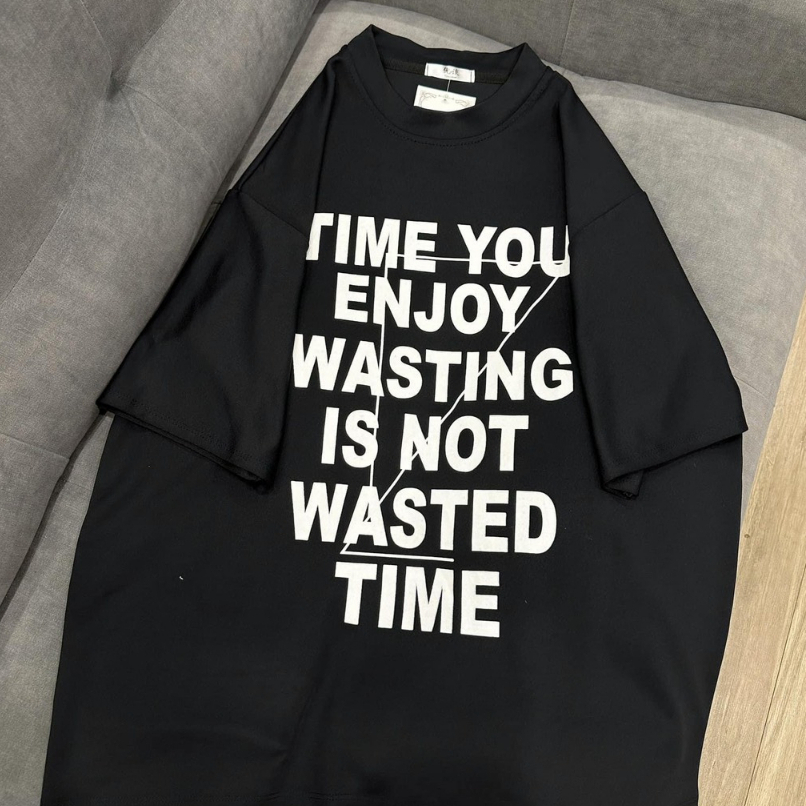 Áo thun tay lỡ in chữ TIME YOU ENJOY chất liệu cotton thoáng mát form rộng