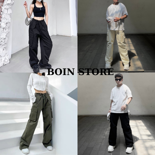Quần túi hộp kaki ống rộng phối dây rút eo cargo pants túi hộp Hottrend vải kaki mềm phong cách hiphop Boin Shop