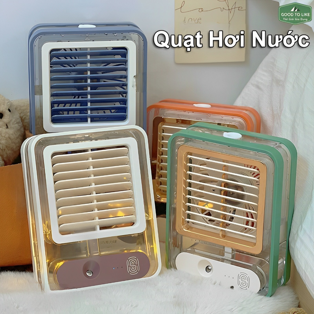 Quạt Điều Hòa Hơi Nước Mini Để Bàn 3 Chế Độ Gió, Phun Sương, Đèn Ngủ, Quạt Hơi Nước Mini 1500ml Tiện Dụng