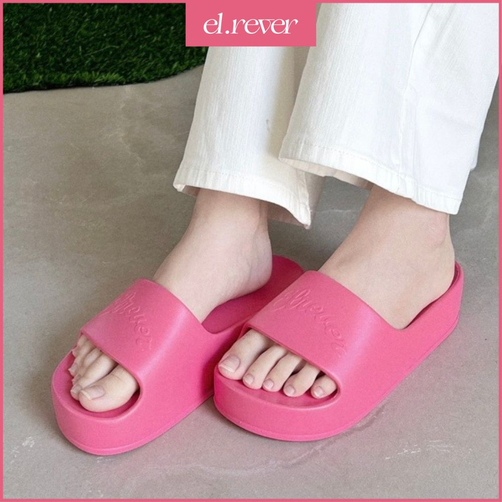 ELRÊVER - Dép nữ đế bánh mì thời trang chống nước - Màu hồng, đen, kem - 0222G01