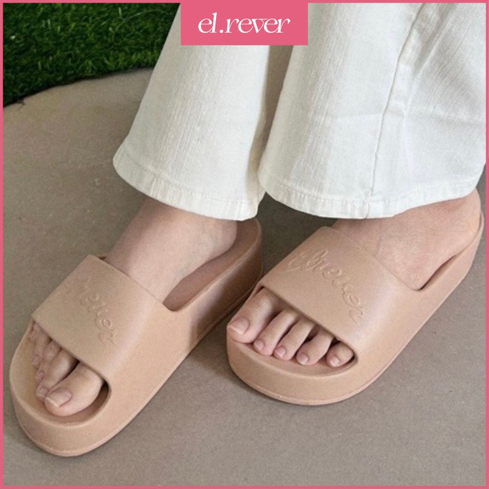 ELRÊVER - Dép nữ đế bánh mì thời trang chống nước - Màu hồng, đen, kem - 0222G01