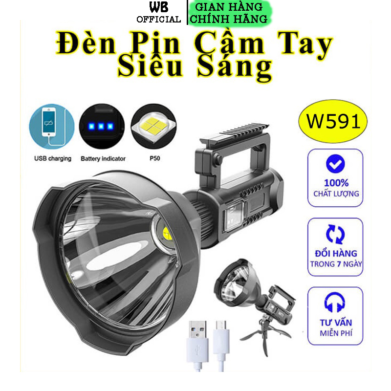 Đèn Pin KAW - W591 Chiếu Xa 500m Bóng XHP70, Có Chân Đế Hỗ Trợ Cố Định Hướng Chiếu Đèn, Có 4 Chế Độ