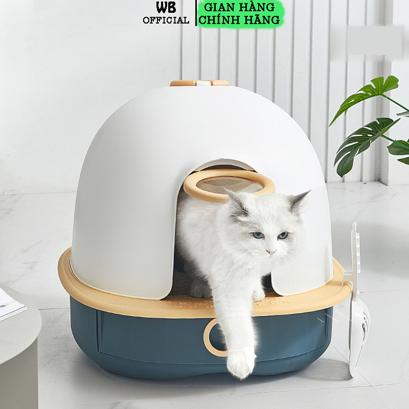 Nhà Vệ Sinh Cho Mèo Wanbo, Nhà Cát Cho Mèo Có Cửa Cỡ Lớn Ngăn Mùi, Chống Văng Cát (Kèm Xẻng)