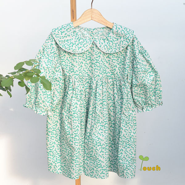 SALE Đầm hoa nhí xanh cổ sen vải thô cotton mềm mát Touch