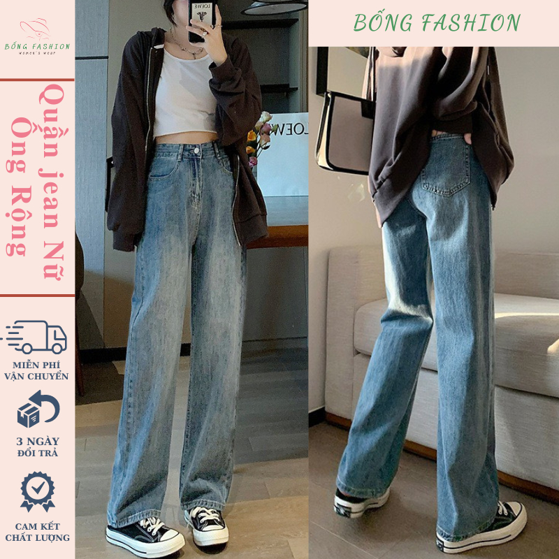 Quần jean nữ RETRO ống Suông rộng Cạp Cao BỐNG FASHION, Quần bò jeans nữ đen đen ống rộng phong cách Retro Ulzzang 2023 | BigBuy360 - bigbuy360.vn