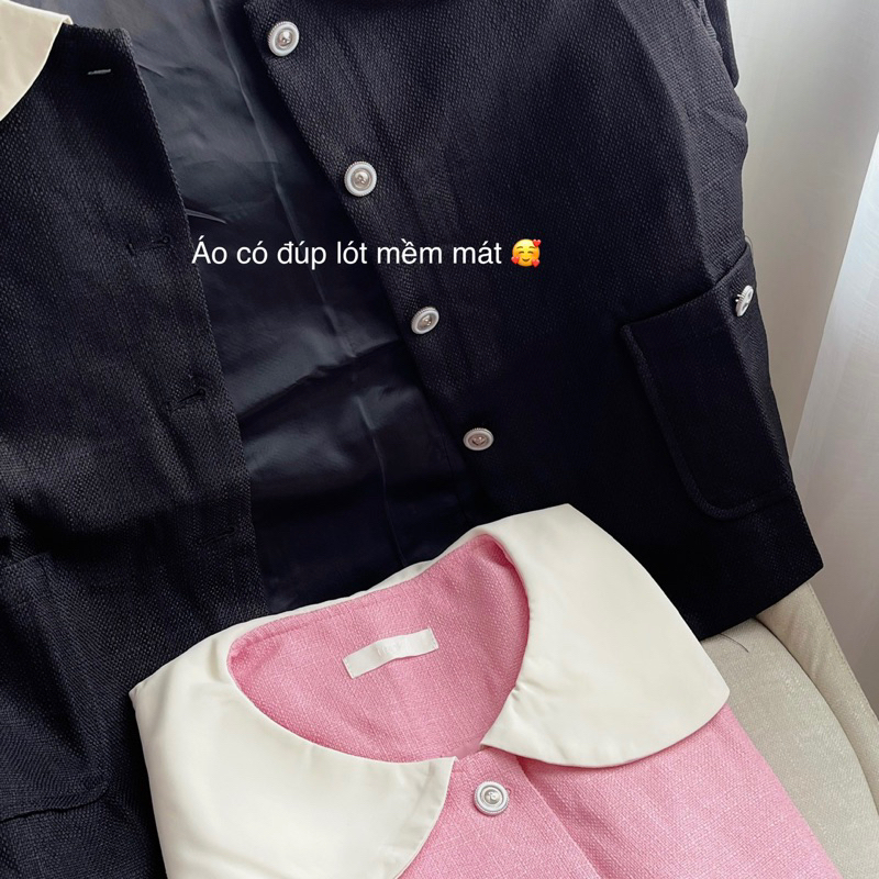 (HÀNG SẴN) Áo chất text, có đúp lót, phối cổ Peter Pan xinh xắn - Áo Blazer mặc được 2 kiểu