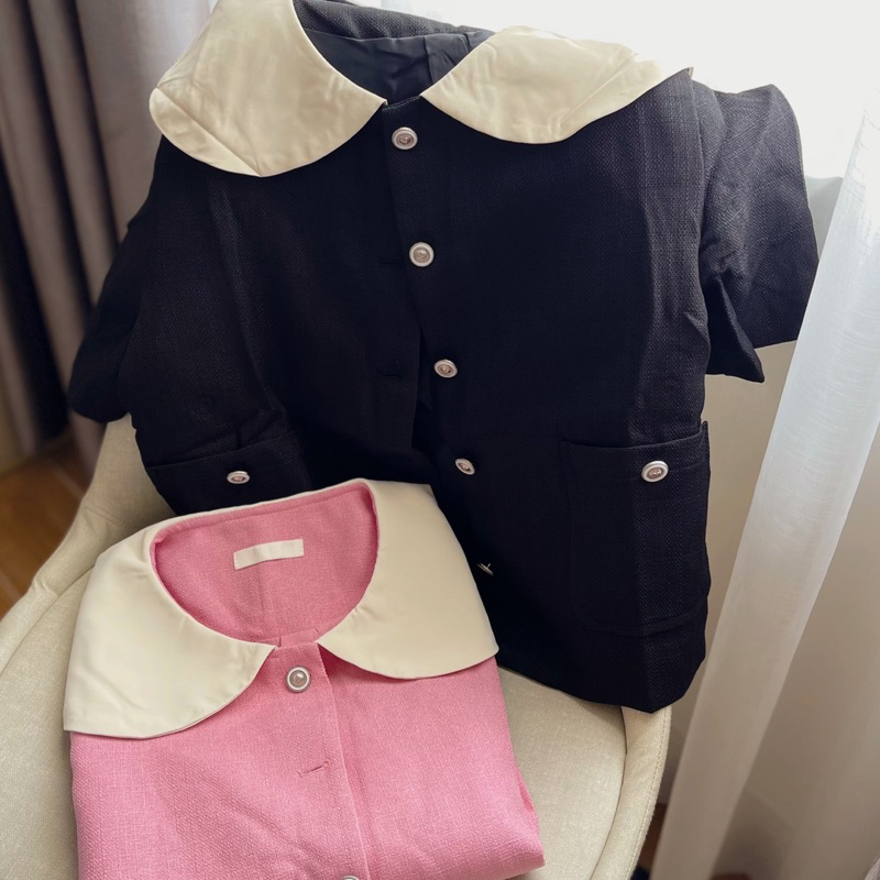 (HÀNG SẴN) Áo chất text, có đúp lót, phối cổ Peter Pan xinh xắn - Áo Blazer mặc được 2 kiểu