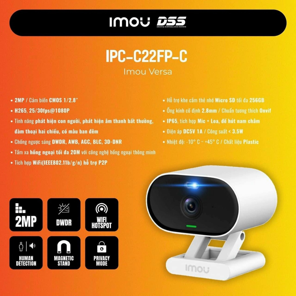 Camera Wifi IMOU VERSA C22FP 2MP Đế Nam Châm, Đàm Thoại 2 Chiều - HKT STORE