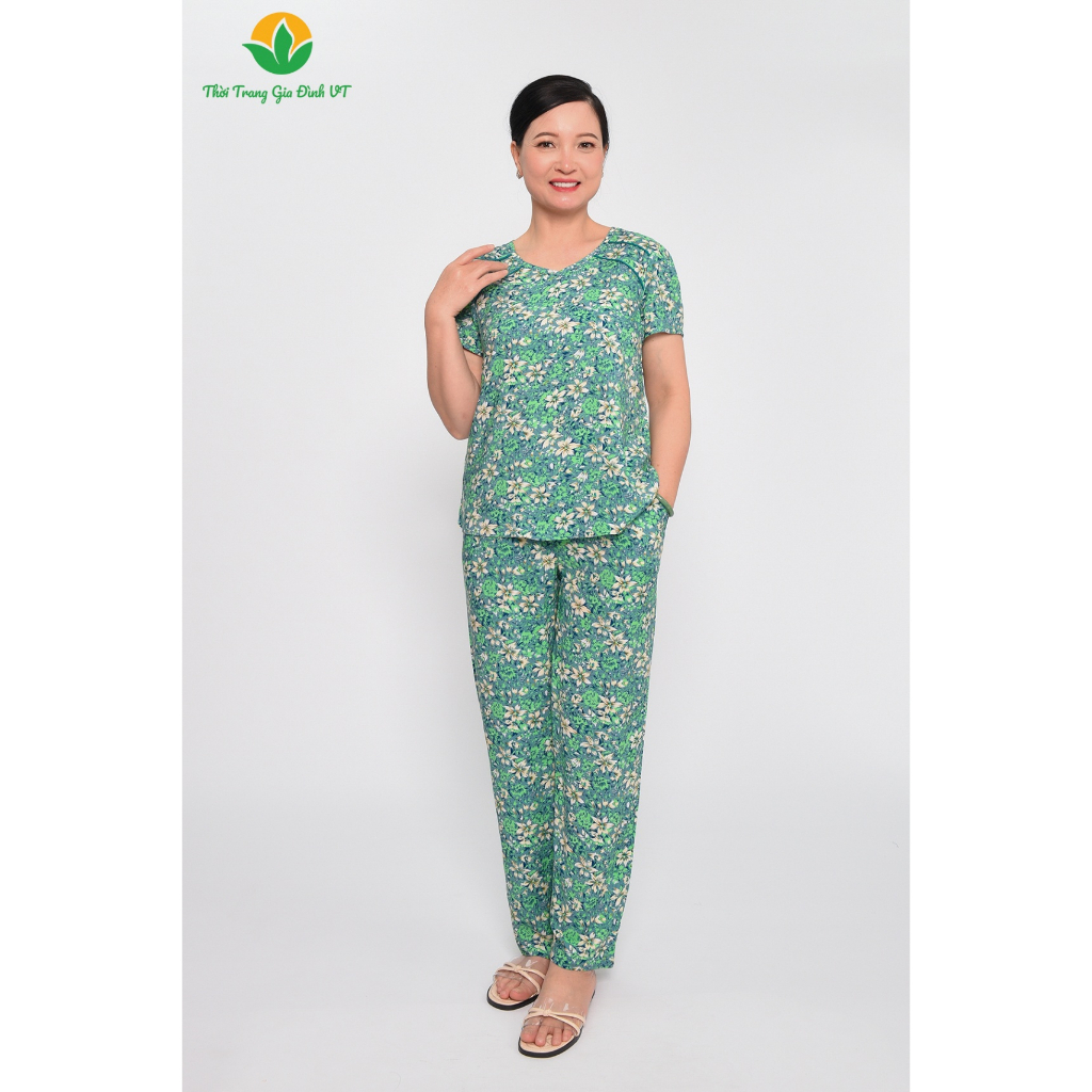 Đồ bộ mặc nhà trung niên mùa hè Việt Thắng, quần lửng, áo cộc tay, chất Lanh - B08.2310